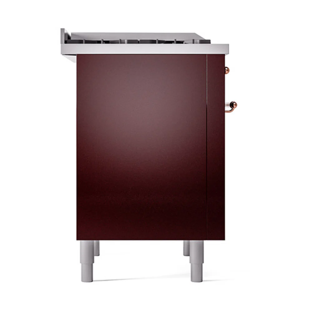ILVE Nostalgie II Noblesse 36-Inch Natural Gas Dual Fuel Range and Solid Door Oven in Burgundy with Copper Trim (UN36FQNMPBUP) - Image 4