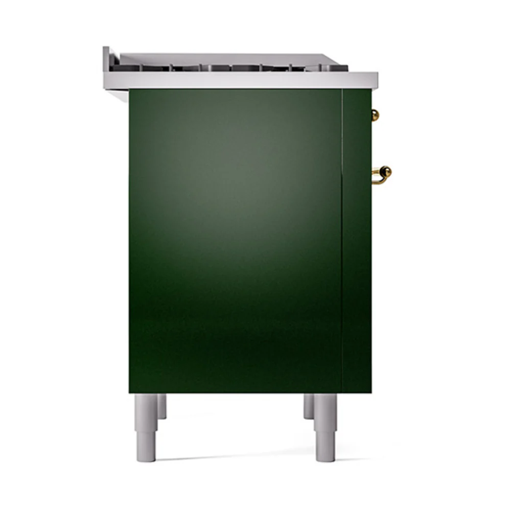 ILVE Nostalgie II Noblesse 36-Inch Natural Gas Dual Fuel Range and Solid Door Oven in Emerald Green with Brass Trim (UN36FQNMPEGG) - Image 4