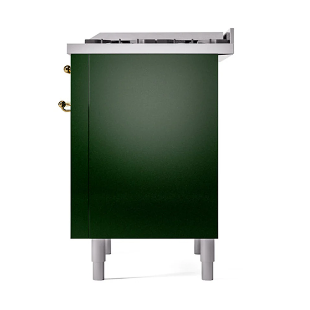 ILVE Nostalgie II Noblesse 36-Inch Natural Gas Dual Fuel Range and Solid Door Oven in Emerald Green with Brass Trim (UN36FQNMPEGG) - Image 5