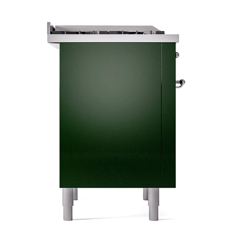 ILVE Nostalgie II Noblesse 36-Inch Natural Gas Dual Fuel Range and Solid Door Oven in Emerald Green with Chrome Trim (UN36FQNMPEGC) - Image 4