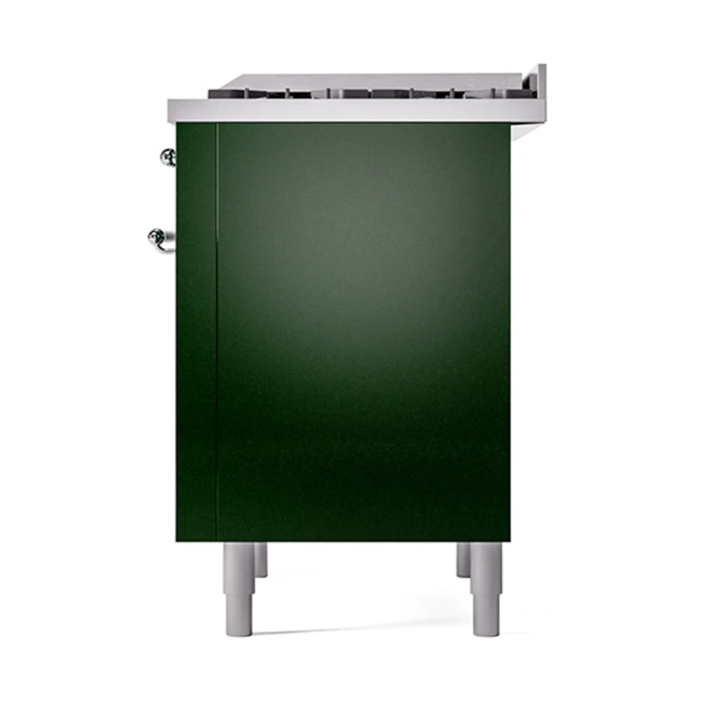 ILVE Nostalgie II Noblesse 36-Inch Natural Gas Dual Fuel Range and Solid Door Oven in Emerald Green with Chrome Trim (UN36FQNMPEGC) - Image 5