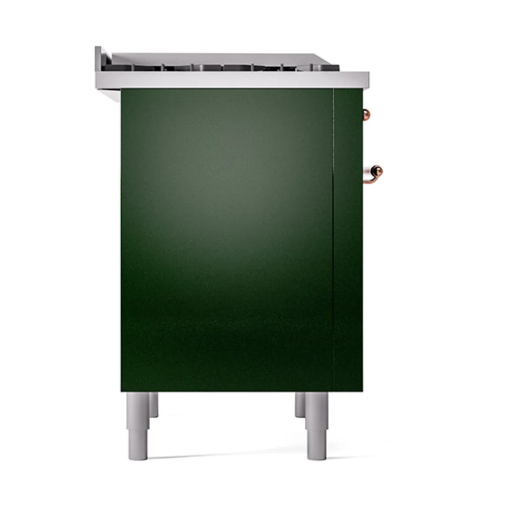 ILVE Nostalgie II Noblesse 36-Inch Natural Gas Dual Fuel Range and Solid Door Oven in Emerald Green with Copper Trim (UN36FQNMPEGP) - Image 4