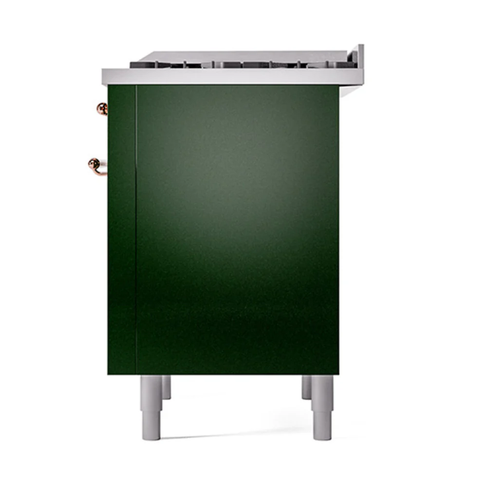ILVE Nostalgie II Noblesse 36-Inch Natural Gas Dual Fuel Range and Solid Door Oven in Emerald Green with Copper Trim (UN36FQNMPEGP) - Image 5