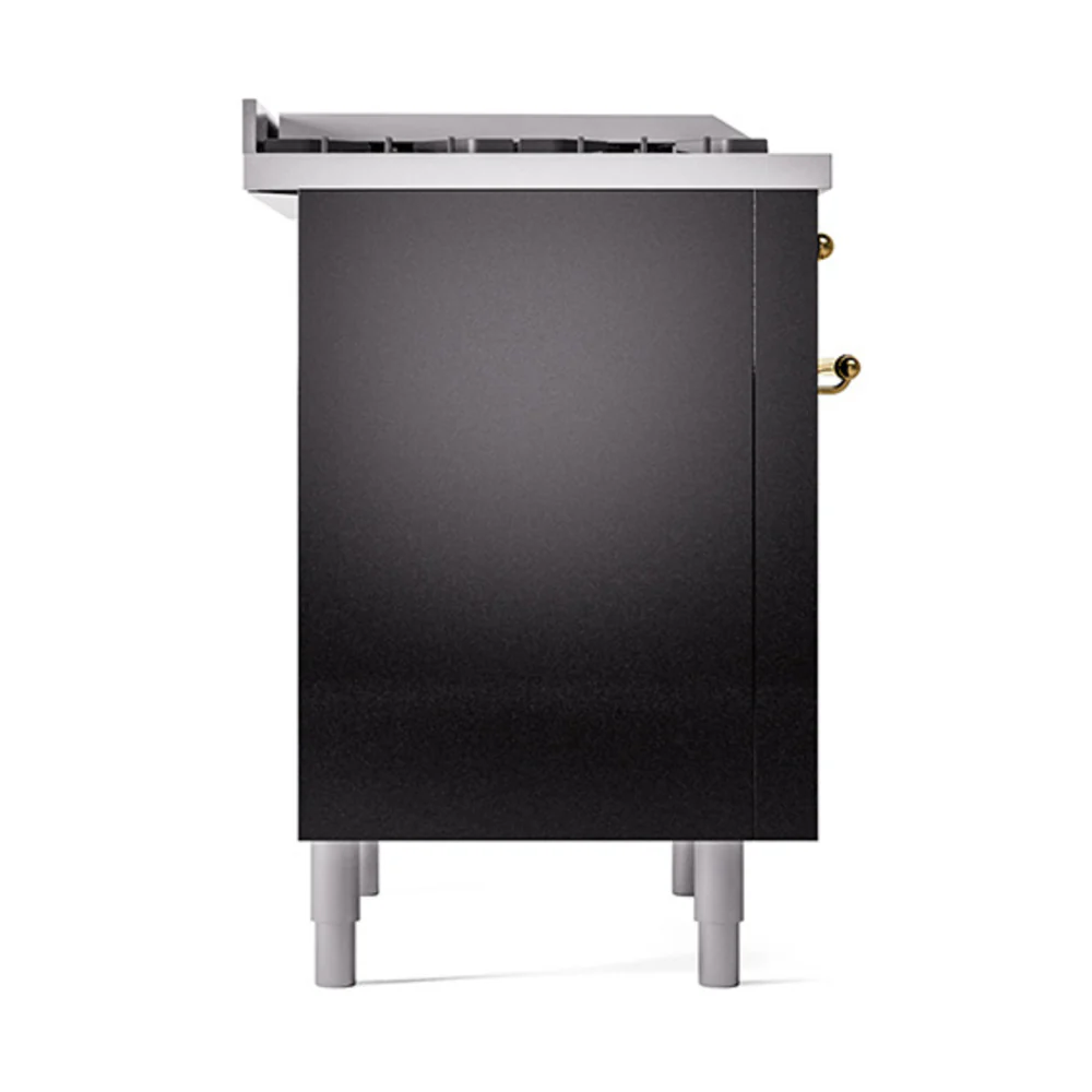ILVE Nostalgie II Noblesse 36-Inch Natural Gas Dual Fuel Range and Solid Door Oven in Glossy Black with Brass Trim (UN36FQNMPBKG) - Image 4