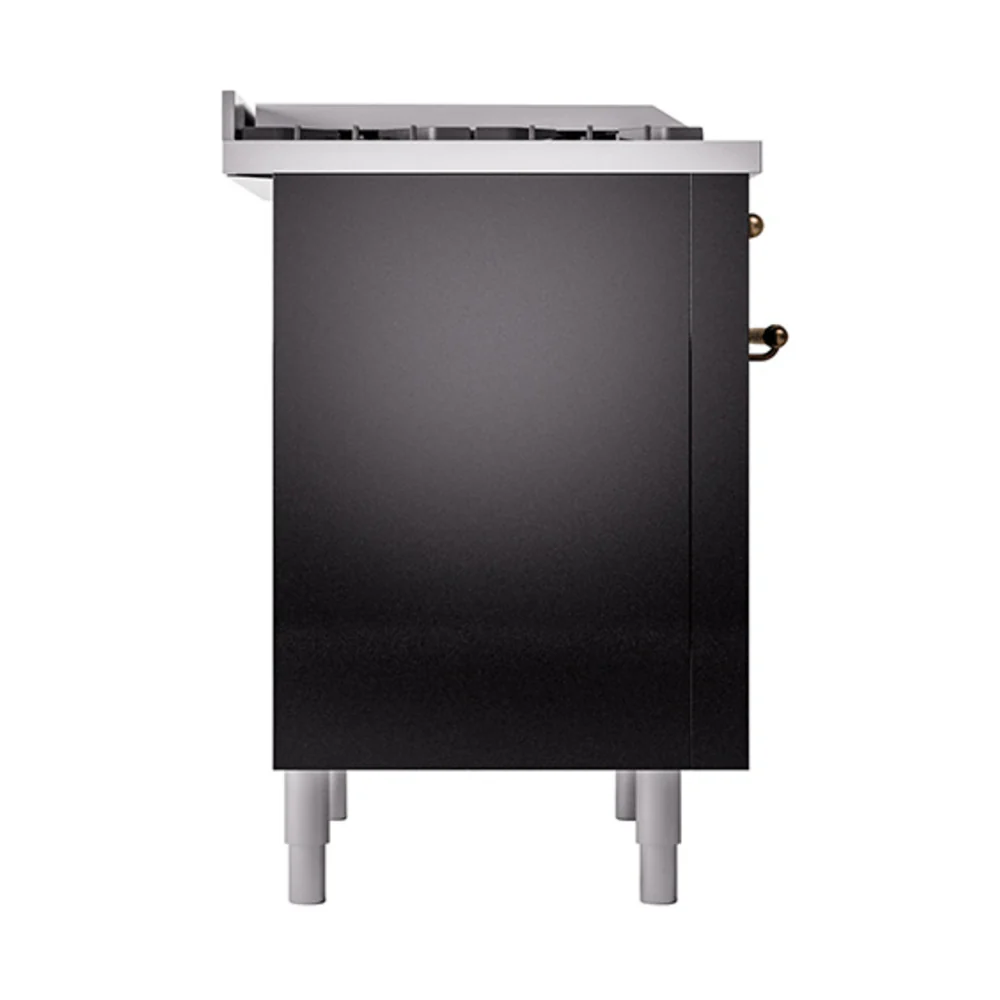ILVE Nostalgie II Noblesse 36-Inch Natural Gas Dual Fuel Range and Solid Door Oven in Glossy Black with Bronze Trim (UN36FQNMPBKB) - Image 4