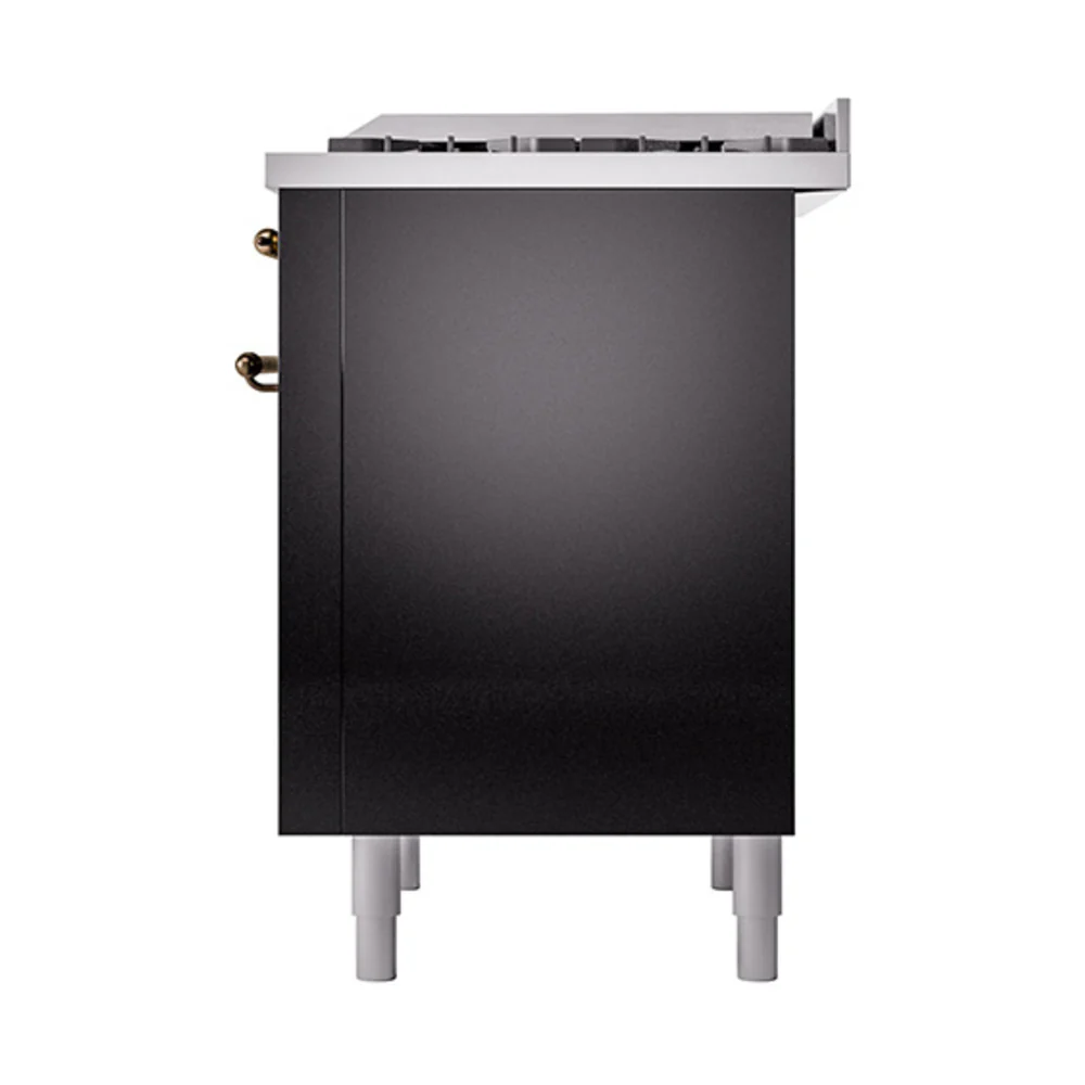 ILVE Nostalgie II Noblesse 36-Inch Natural Gas Dual Fuel Range and Solid Door Oven in Glossy Black with Bronze Trim (UN36FQNMPBKB) - Image 5