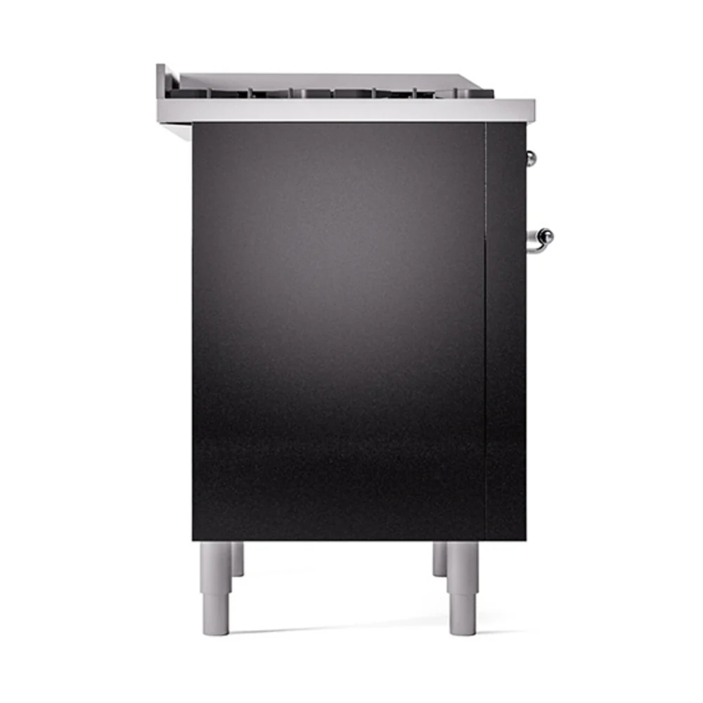 ILVE Nostalgie II Noblesse 36-Inch Natural Gas Dual Fuel Range and Solid Door Oven in Glossy Black with Chrome Trim (UN36FQNMPBKC) - Image 4