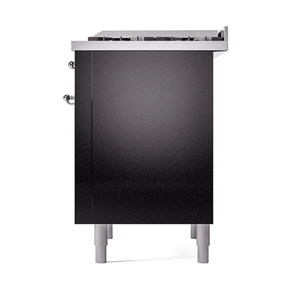 ILVE Nostalgie II Noblesse 36-Inch Natural Gas Dual Fuel Range and Solid Door Oven in Glossy Black with Chrome Trim (UN36FQNMPBKC) - Image 5