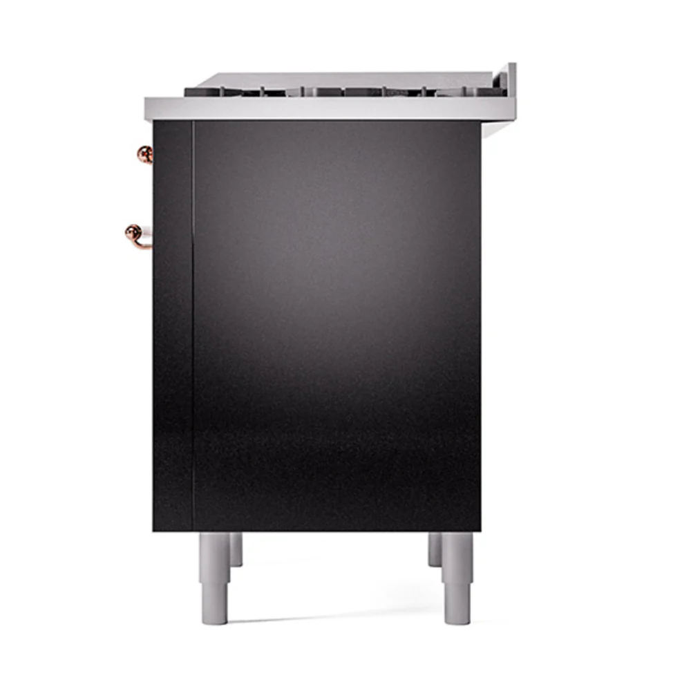 ILVE Nostalgie II Noblesse 36-Inch Natural Gas Dual Fuel Range and Solid Door Oven in Glossy Black with Copper Trim (UN36FQNMPBKP) - Image 4