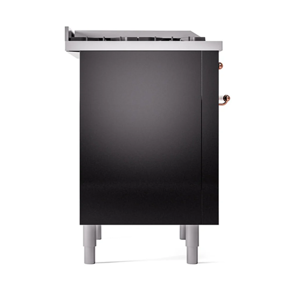 ILVE Nostalgie II Noblesse 36-Inch Natural Gas Dual Fuel Range and Solid Door Oven in Glossy Black with Copper Trim (UN36FQNMPBKP) - Image 5