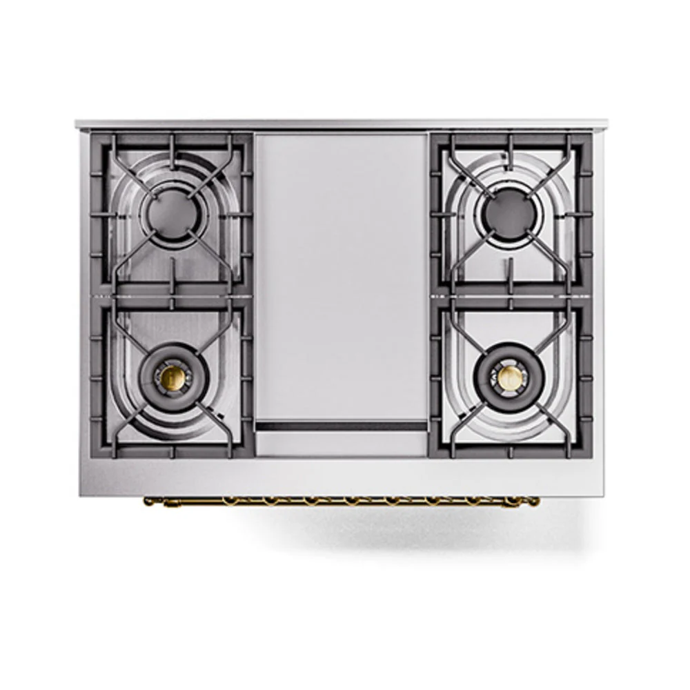 ILVE Nostalgie II Noblesse 36-Inch Natural Gas Dual Fuel Range and Solid Door Oven in Matte Graphite with Brass Trim (UN36FQNMPMGG) - Image 3