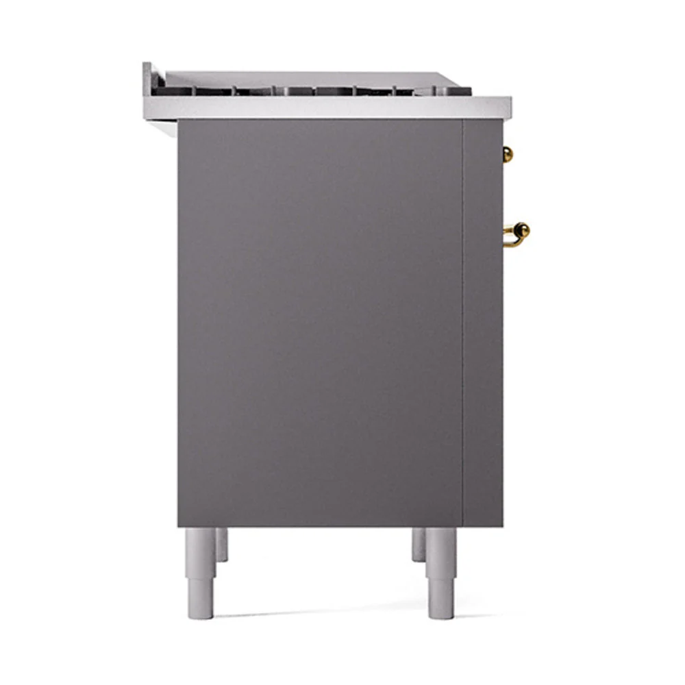 ILVE Nostalgie II Noblesse 36-Inch Natural Gas Dual Fuel Range and Solid Door Oven in Matte Graphite with Brass Trim (UN36FQNMPMGG) - Image 4