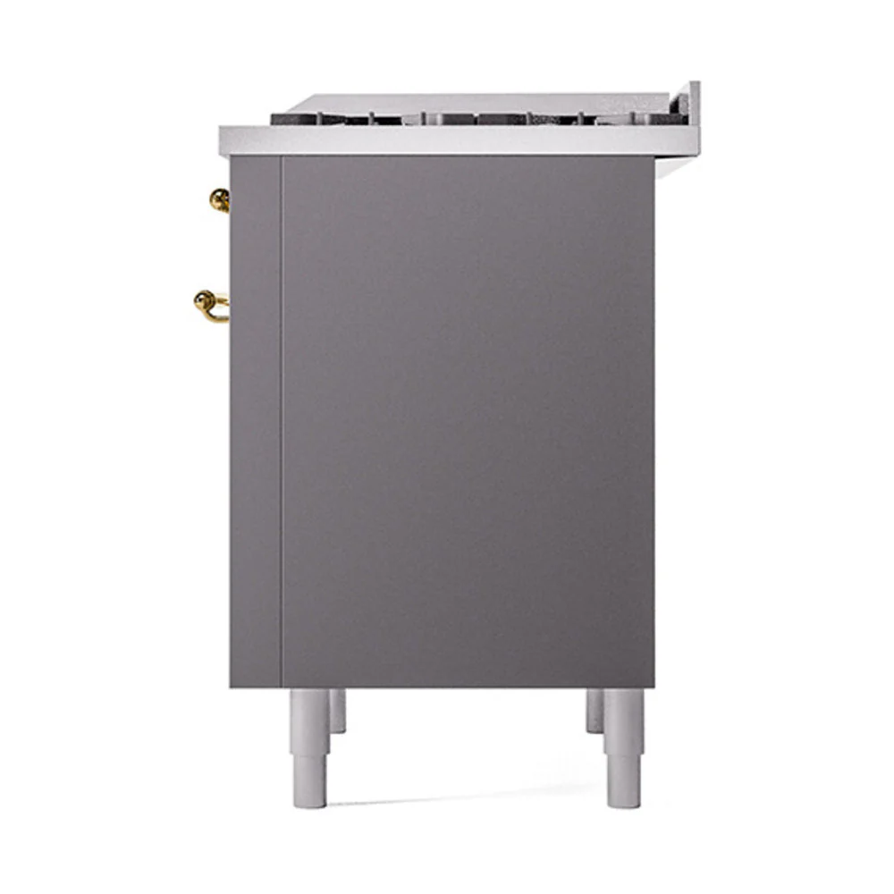 ILVE Nostalgie II Noblesse 36-Inch Natural Gas Dual Fuel Range and Solid Door Oven in Matte Graphite with Brass Trim (UN36FQNMPMGG) - Image 5