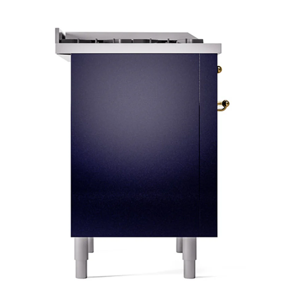 ILVE Nostalgie II Noblesse 36-Inch Natural Gas Dual Fuel Range and Solid Door Oven in Midnight Blue with Brass Trim (UN36FQNMPMBG) - Image 4