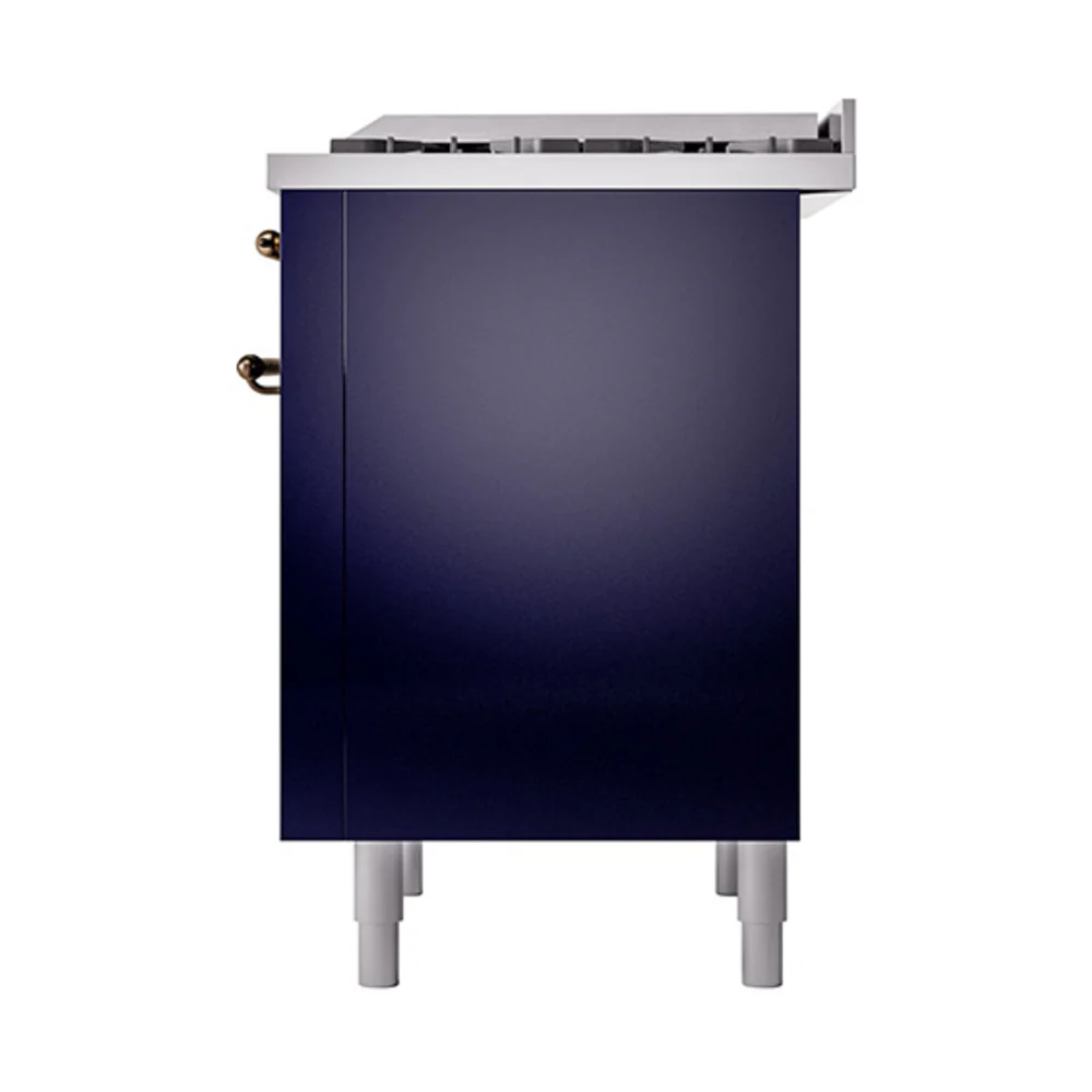 ILVE Nostalgie II Noblesse 36-Inch Natural Gas Dual Fuel Range and Solid Door Oven in Midnight Blue with Bronze Trim (UN36FQNMPMBB) - Image 4