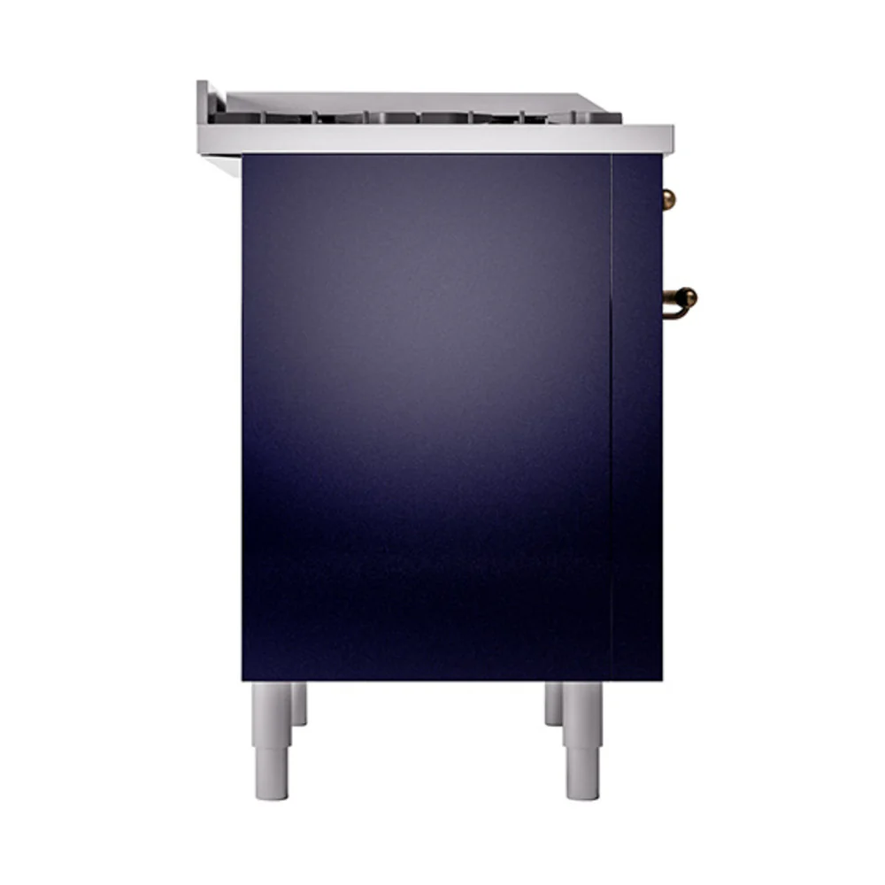 ILVE Nostalgie II Noblesse 36-Inch Natural Gas Dual Fuel Range and Solid Door Oven in Midnight Blue with Bronze Trim (UN36FQNMPMBB) - Image 5