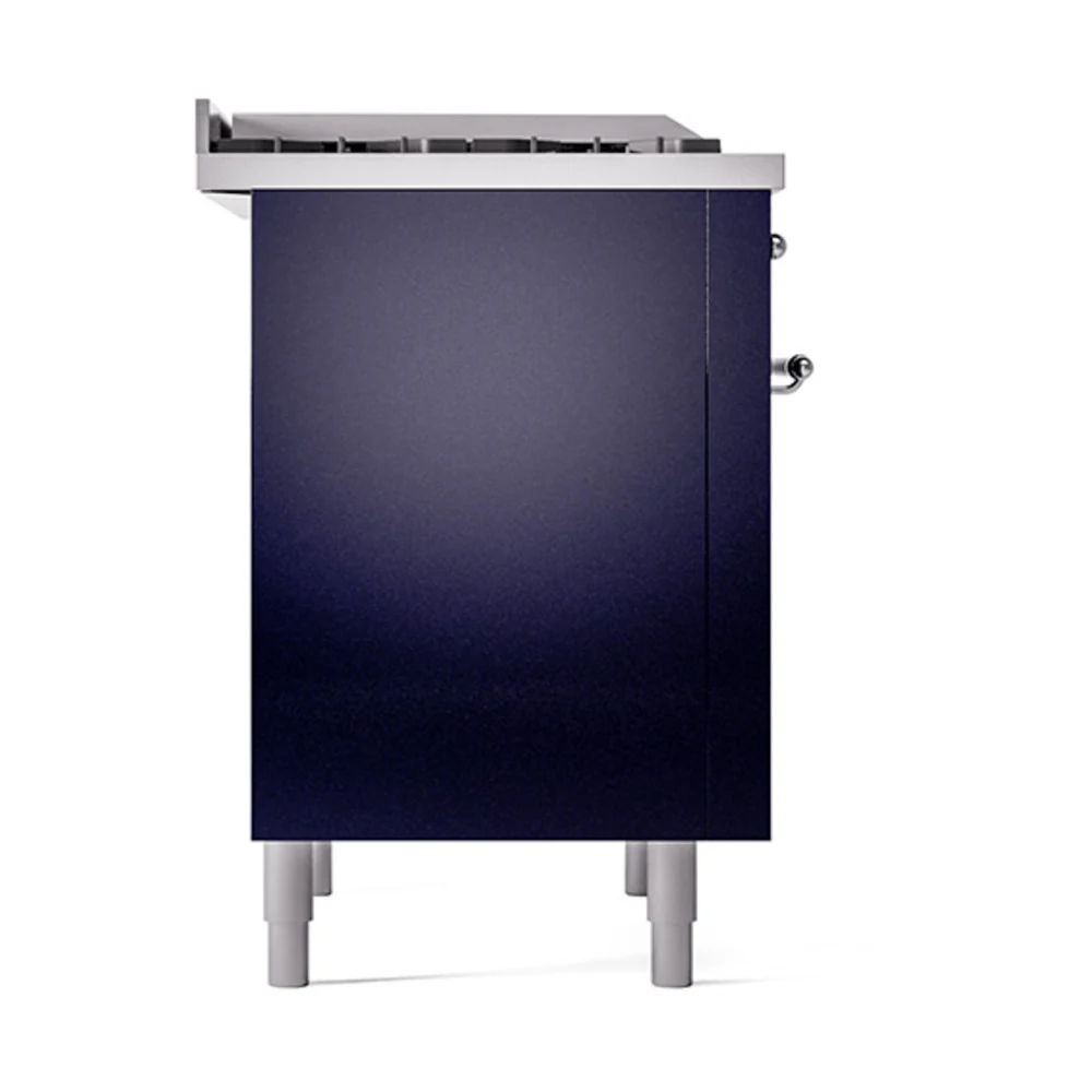 ILVE Nostalgie II Noblesse 36-Inch Natural Gas Dual Fuel Range and Solid Door Oven in Midnight Blue with Chrome Trim (UN36FQNMPMBC) - Image 4
