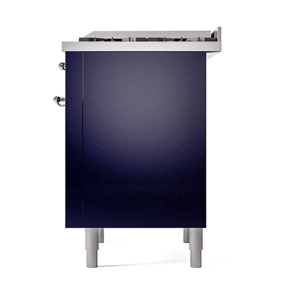 ILVE Nostalgie II Noblesse 36-Inch Natural Gas Dual Fuel Range and Solid Door Oven in Midnight Blue with Chrome Trim (UN36FQNMPMBC) - Image 5