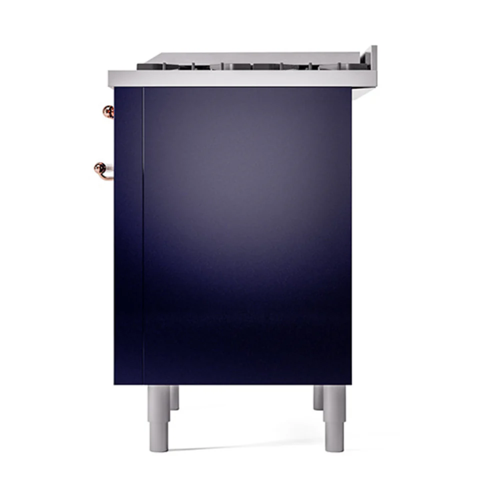 ILVE Nostalgie II Noblesse 36-Inch Natural Gas Dual Fuel Range and Solid Door Oven in Midnight Blue with Copper Trim (UN36FQNMPMBP) - Image 5
