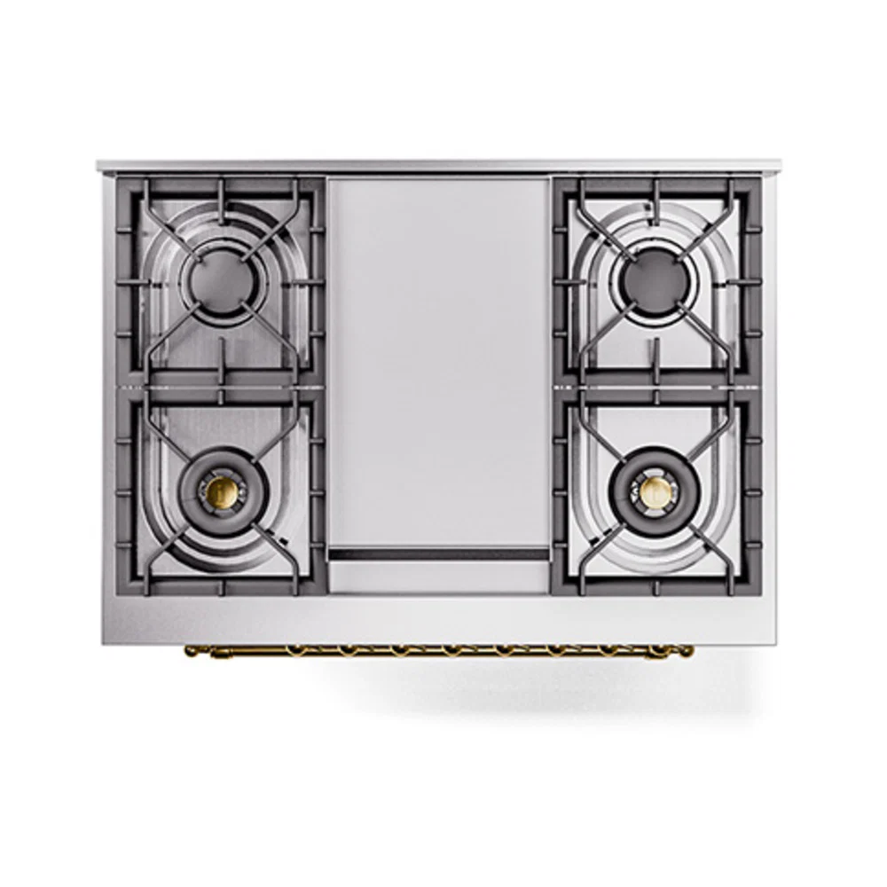 ILVE Nostalgie II Noblesse 36-Inch Natural Gas Dual Fuel Range and Solid Door Oven in RAL with Brass Trim (UN36FQNMPRAG) - Image 3