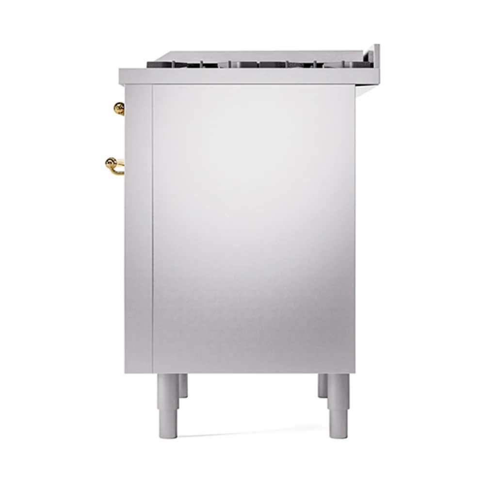 ILVE Nostalgie II Noblesse 36-Inch Natural Gas Dual Fuel Range and Solid Door Oven in Stainless Steel with Brass Trim (UN36FQNMPSSG) - Image 5