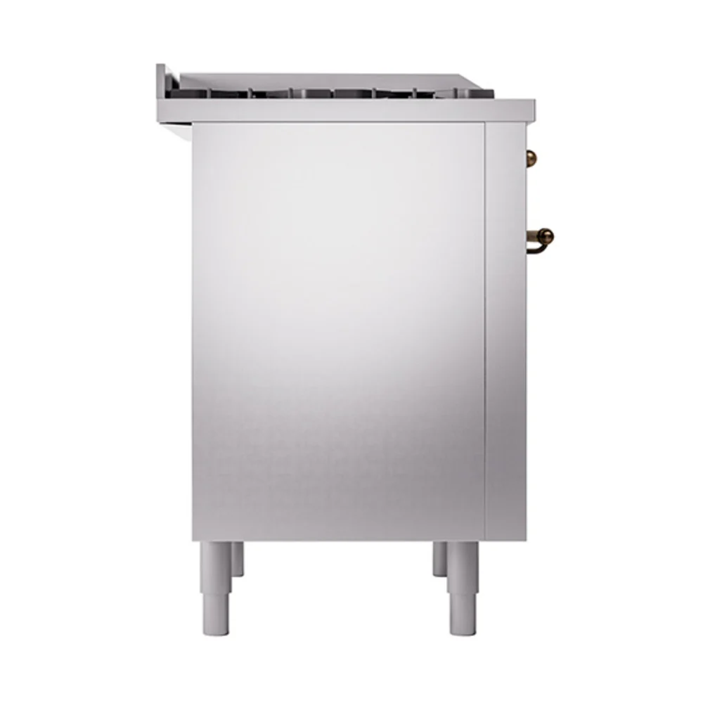 ILVE Nostalgie II Noblesse 36-Inch Natural Gas Dual Fuel Range and Solid Door Oven in Stainless Steel with Bronze Trim (UN36FQNMPSSB) - Image 4