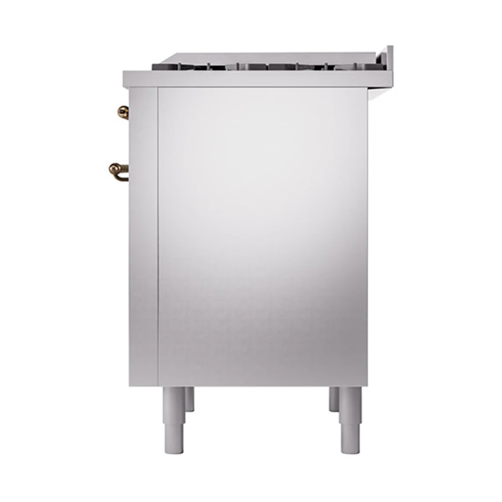 ILVE Nostalgie II Noblesse 36-Inch Natural Gas Dual Fuel Range and Solid Door Oven in Stainless Steel with Bronze Trim (UN36FQNMPSSB) - Image 5