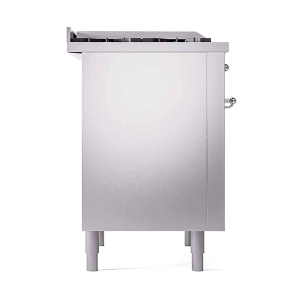 ILVE Nostalgie II Noblesse 36-Inch Natural Gas Dual Fuel Range and Solid Door Oven in Stainless Steel with Chrome Trim (UN36FQNMPSSC) - Image 4