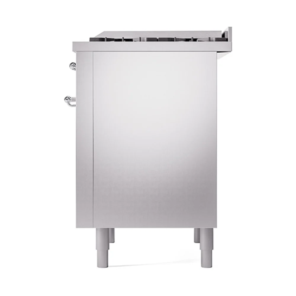 ILVE Nostalgie II Noblesse 36-Inch Natural Gas Dual Fuel Range and Solid Door Oven in Stainless Steel with Chrome Trim (UN36FQNMPSSC) - Image 5