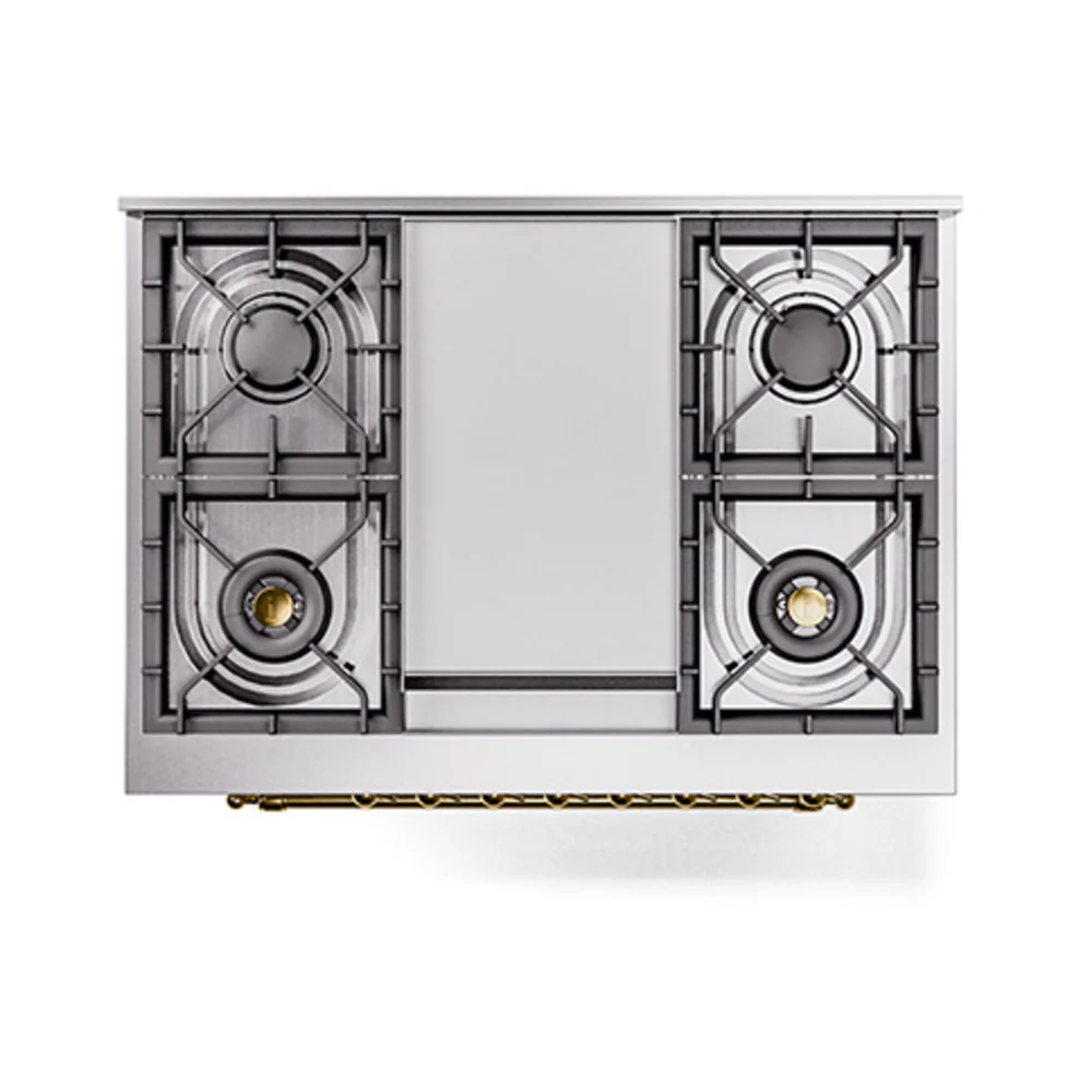 ILVE Nostalgie II Noblesse 36-Inch Natural Gas Dual Fuel Range and Solid Door Oven in White with Brass Trim (UN36FQNMPWHG) - Image 3