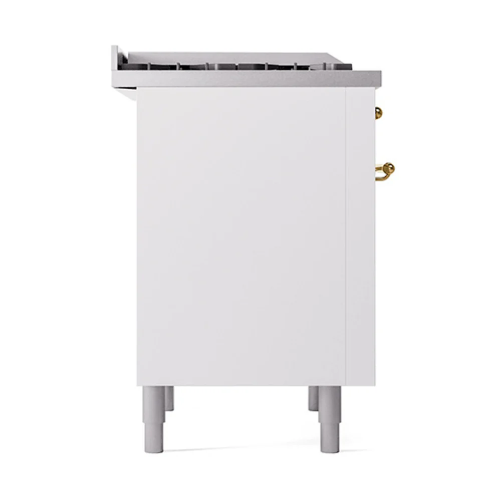 ILVE Nostalgie II Noblesse 36-Inch Natural Gas Dual Fuel Range and Solid Door Oven in White with Brass Trim (UN36FQNMPWHG) - Image 4