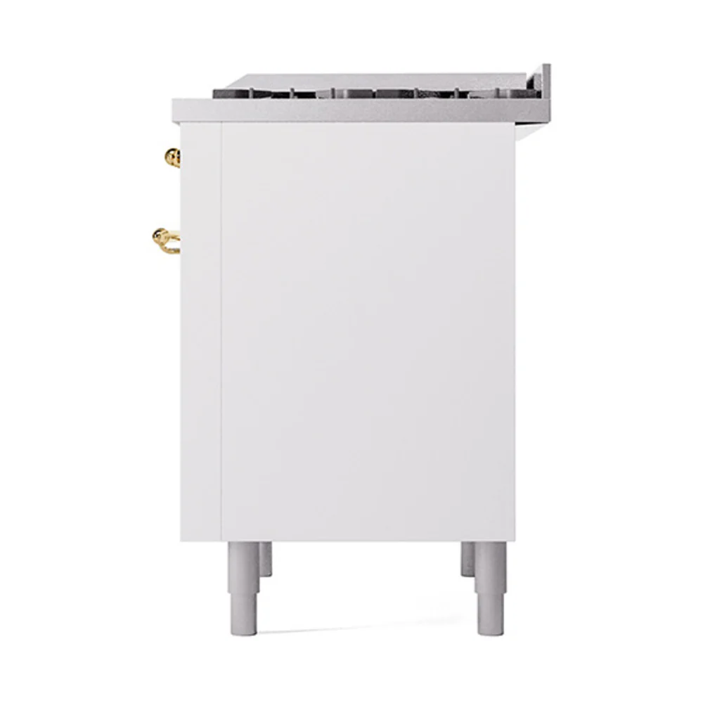 ILVE Nostalgie II Noblesse 36-Inch Natural Gas Dual Fuel Range and Solid Door Oven in White with Brass Trim (UN36FQNMPWHG) - Image 5
