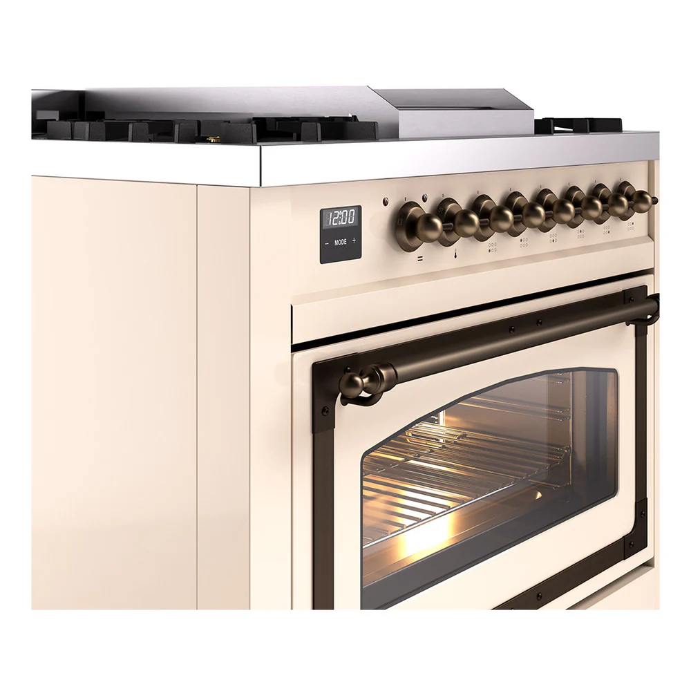ILVE Nostalgie II Noblesse 36-Inch Natural Gas Dual Fuel Range and Triple Glass Door in Antique White with Bronze Trim (UN36FNMPAWB) - Image 3