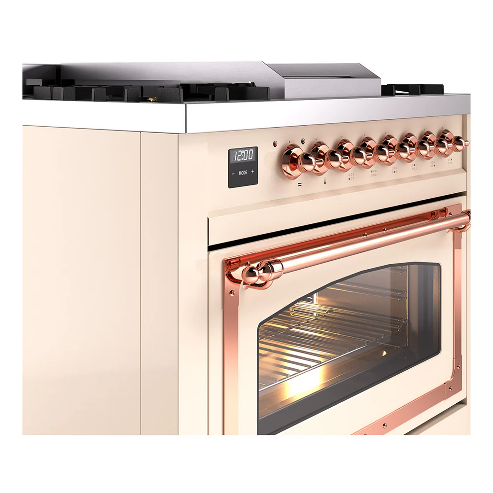 ILVE Nostalgie II Noblesse 36-Inch Natural Gas Dual Fuel Range and Triple Glass Door in Antique White with Copper Trim (UN36FNMPAWP) - Image 3
