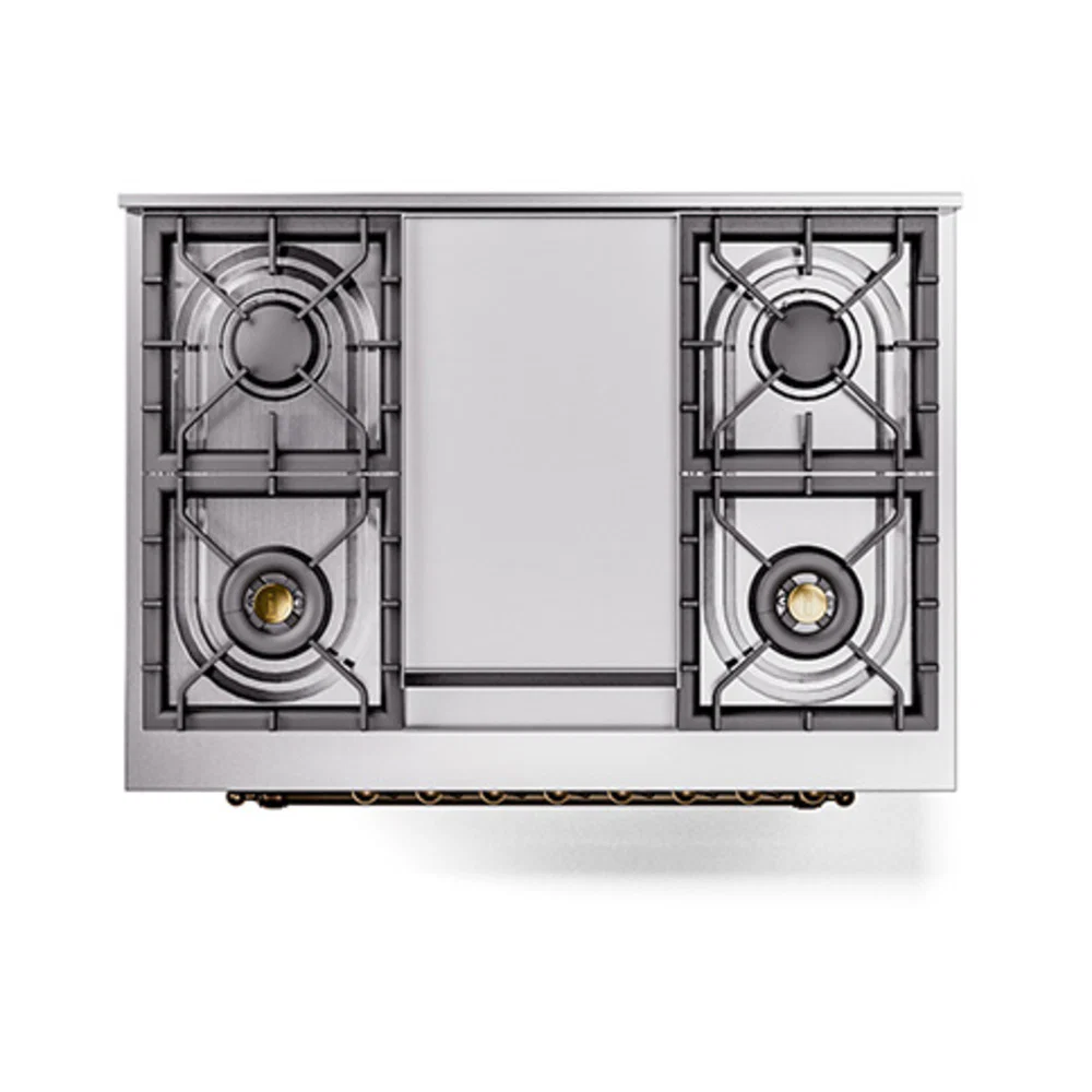 ILVE Nostalgie II Noblesse 36-Inch Natural Gas Dual Fuel Range and Triple Glass Door in Blue Grey with Bronze Trim (UN36FNMPBGB) - Image 4