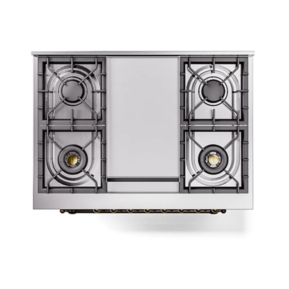 ILVE Nostalgie II Noblesse 36-Inch Natural Gas Dual Fuel Range and Triple Glass Door in Burgundy with Bronze Trim (UN36FNMPBUB) - Image 4