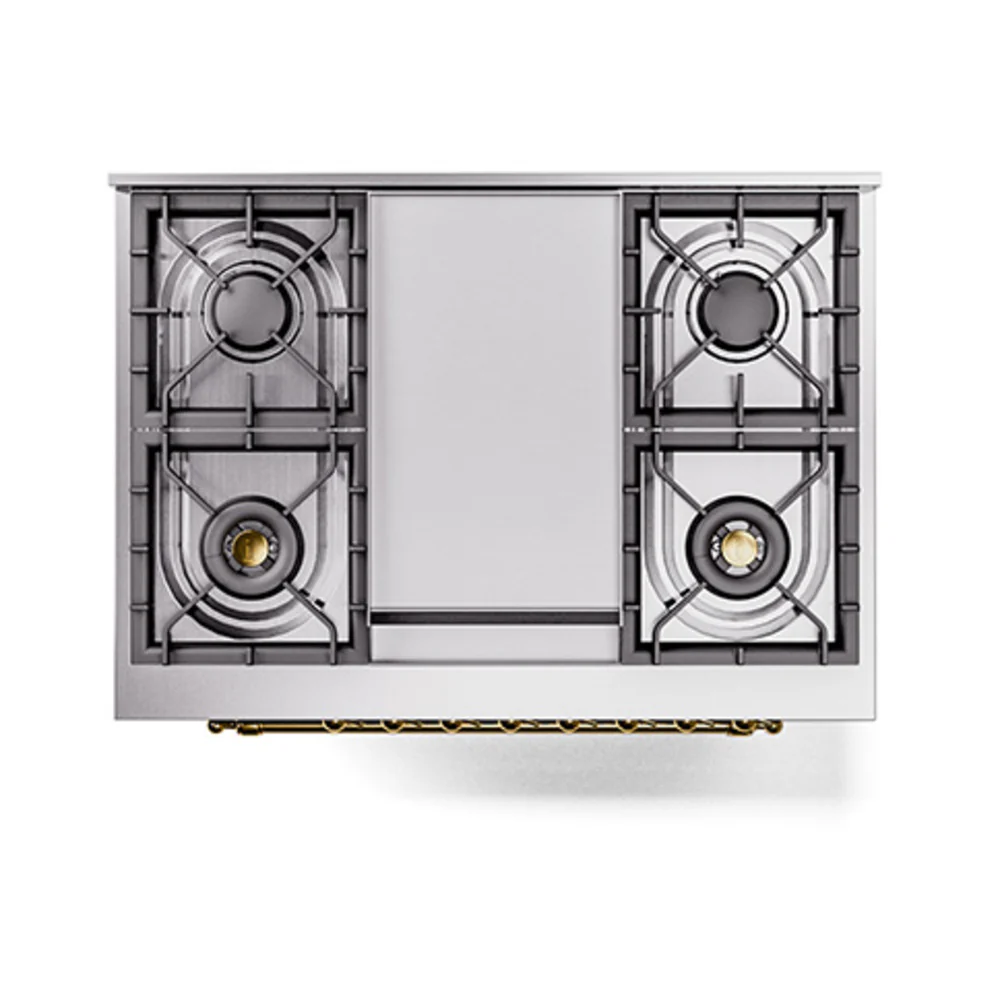 ILVE Nostalgie II Noblesse 36-Inch Natural Gas Dual Fuel Range and Triple Glass Door in Midnight Blue with Brass Trim (UN36FNMPMBG) - Image 4