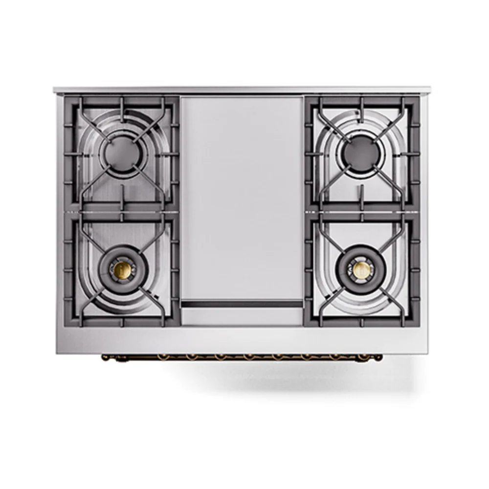 ILVE Nostalgie II Noblesse 36-Inch Natural Gas Dual Fuel Range and Triple Glass Door in Midnight Blue with Bronze Trim (UN36FNMPMBB) - Image 4