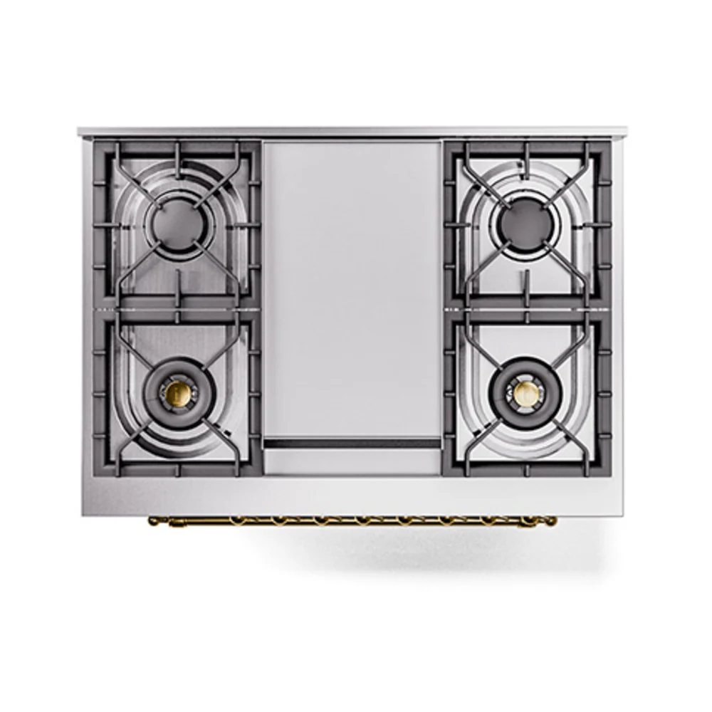 ILVE Nostalgie II Noblesse 36-Inch Natural Gas Dual Fuel Range and Triple Glass Door in Stainless Steel with Brass Trim (UN36FNMPSSG) - Image 7