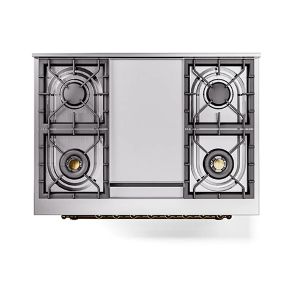 ILVE Nostalgie II Noblesse 36-Inch Natural Gas Dual Fuel Range and Triple Glass Door in Stainless Steel with Bronze Trim (UN36FNMPSSB) - Image 4