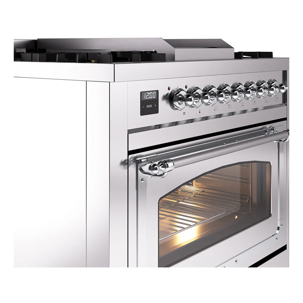 ILVE Nostalgie II Noblesse 36-Inch Natural Gas Dual Fuel Range and Triple Glass Door in Stainless Steel with Chrome Trim (UN36FNMPSSC) - Image 3