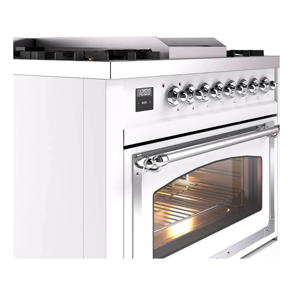 ILVE Nostalgie II Noblesse 36-Inch Natural Gas Dual Fuel Range and Triple Glass Door in White with Chrome Trim (UN36FNMPWHC) - Image 3