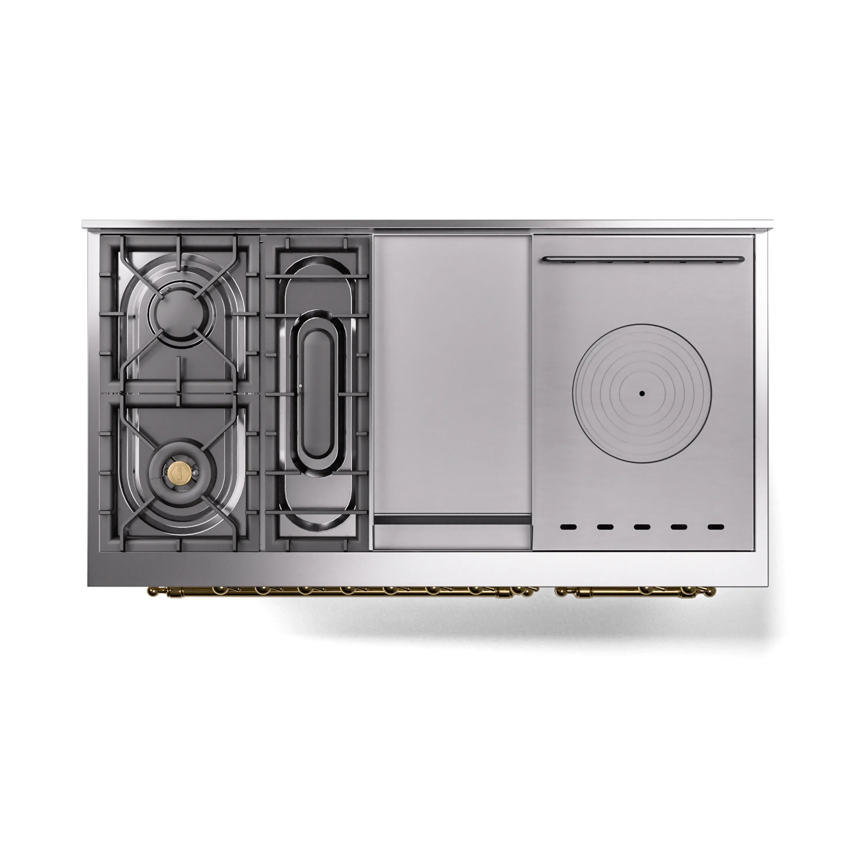 ILVE Nostalgie II Noblesse 48-Inch Natural Gas Dual Fuel Range with 5 Burners, Griddle, & French Top with Triple Glass Door Oven in Antique White with Brass Trim (UN48FSNMPAWG) - Image 9