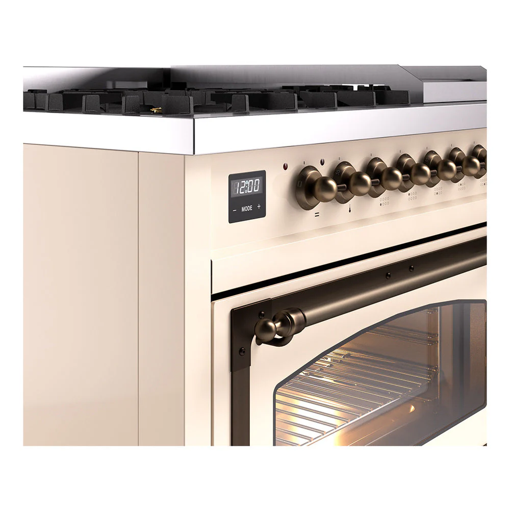 ILVE Nostalgie II Noblesse 48-Inch Freestanding Natural Gas Dual Fuel Range in Antique White with Bronze Trim (UN48FNMPAWB) - Image 3