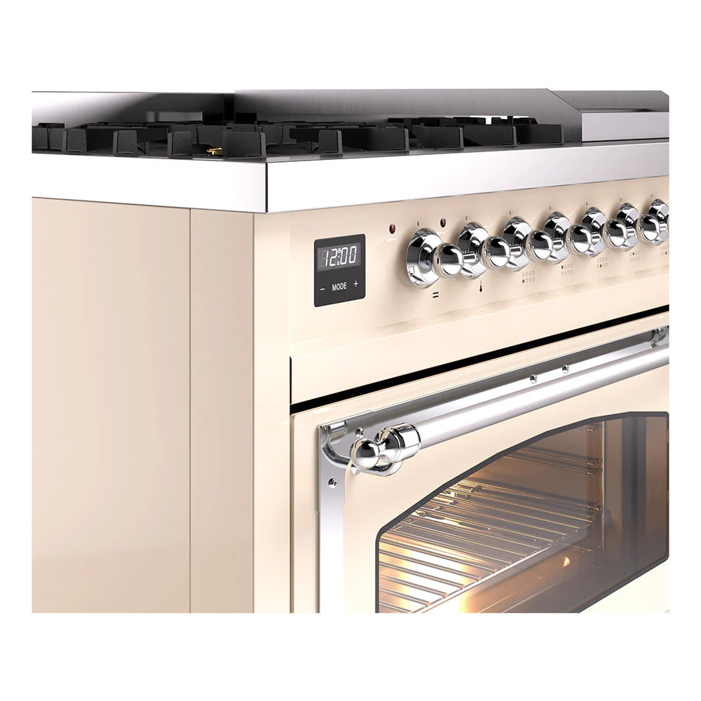 ILVE Nostalgie II Noblesse 48-Inch Freestanding Natural Gas Dual Fuel Range in Antique White with Chrome Trim (UN48FNMPAWC) - Image 3