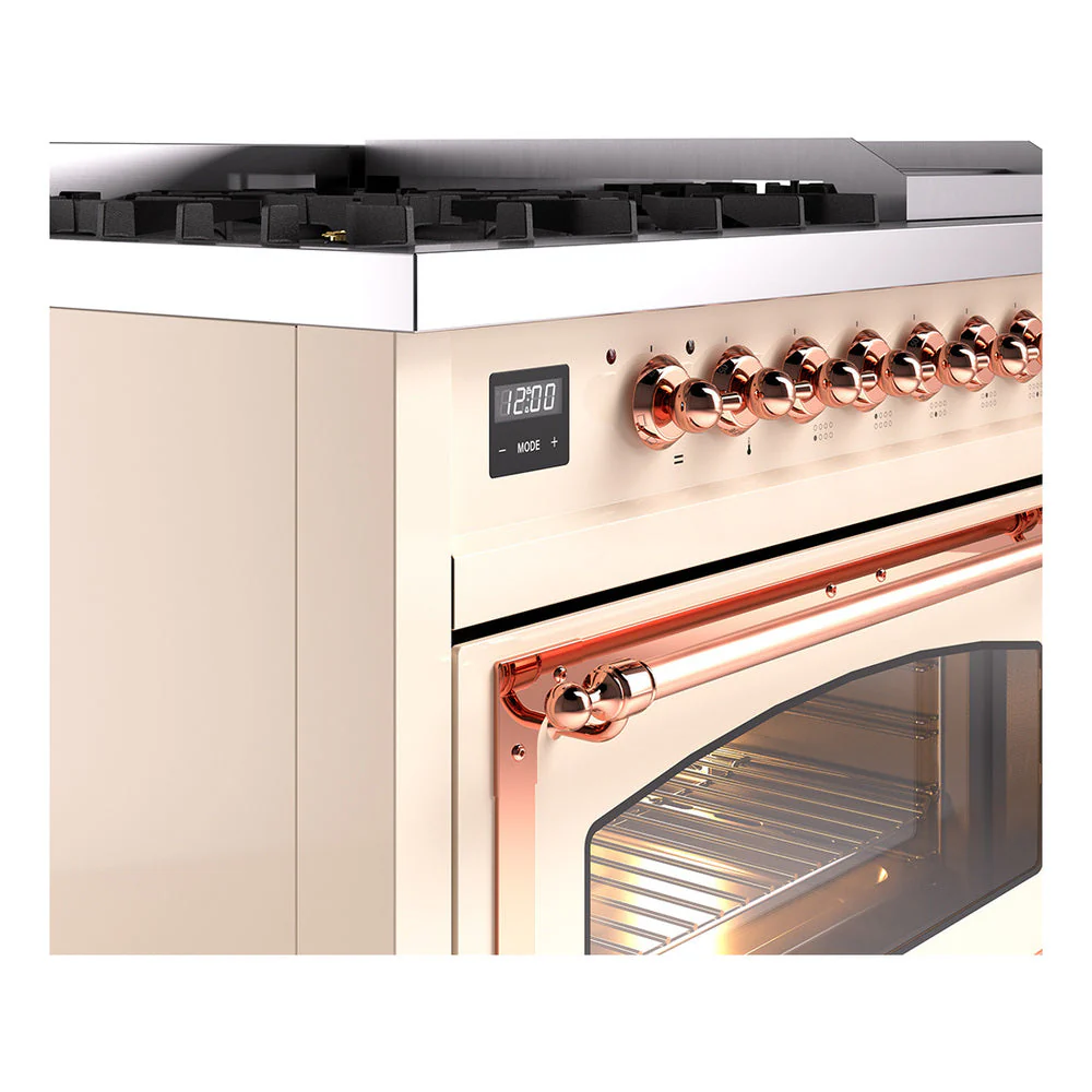 ILVE Nostalgie II Noblesse 48-Inch Freestanding Natural Gas Dual Fuel Range in Antique White with Copper Trim (UN48FNMPAWP) - Image 3