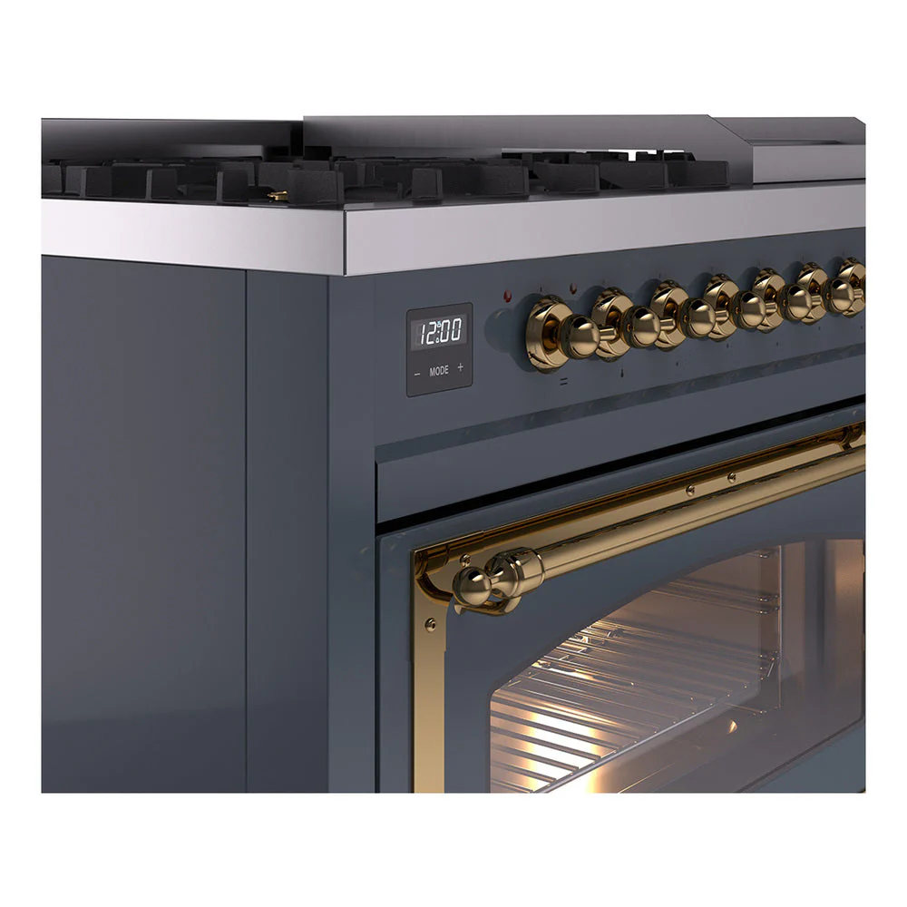 ILVE Nostalgie II Noblesse 48-Inch Freestanding Natural Gas Dual Fuel Range in Blue Grey with Brass Trim (UN48FNMPBGG) - Image 3