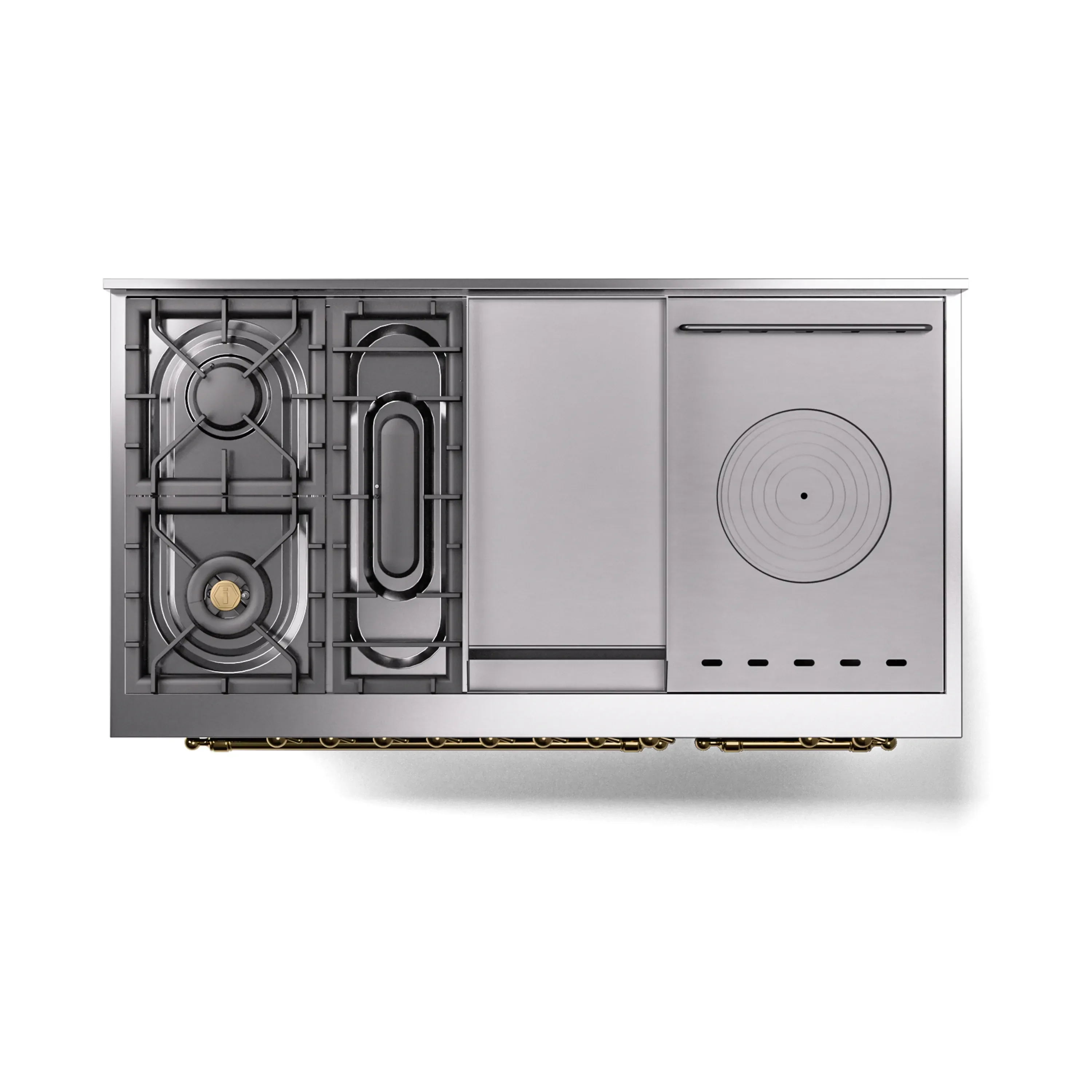 ILVE Nostalgie II Noblesse 48-Inch Natural Gas Dual Fuel Range with 5 Burners, Griddle, & French Top with Triple Glass Door Oven in Blue Grey with Brass Trim (UN48FSNMPBGG) - Image 4