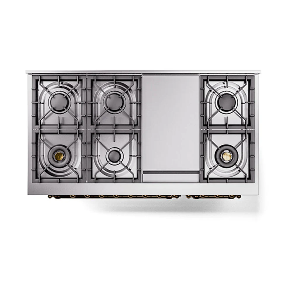 ILVE Nostalgie II Noblesse 48-Inch Freestanding Natural Gas Dual Fuel Range in Burgudy with Bronze Trim (UN48FNMPBUB) - Image 4