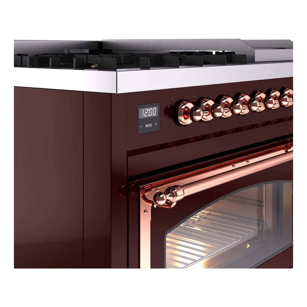 ILVE Nostalgie II Noblesse 48-Inch Freestanding Natural Gas Dual Fuel Range in Burgudy with Copper Trim (UN48FNMPBUP) - Image 3